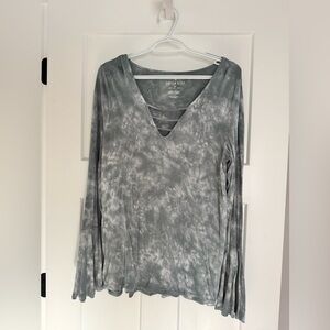 Green tie dye bell sleeve top